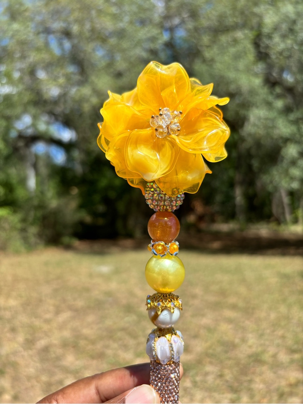 Handcrafted Yellow Bling Flower  Rhinestone Pen - Picture 3 of 4